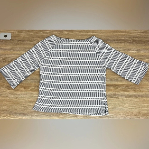 Anthropologie Postmark Square Neck Flare Sleeve Blue White Striped Top - Size L - Picture 7 of 7